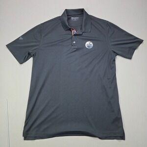 Mens NHL Edmonton Oilers Polo Shirt Gray Short Sleeve Button Up Large